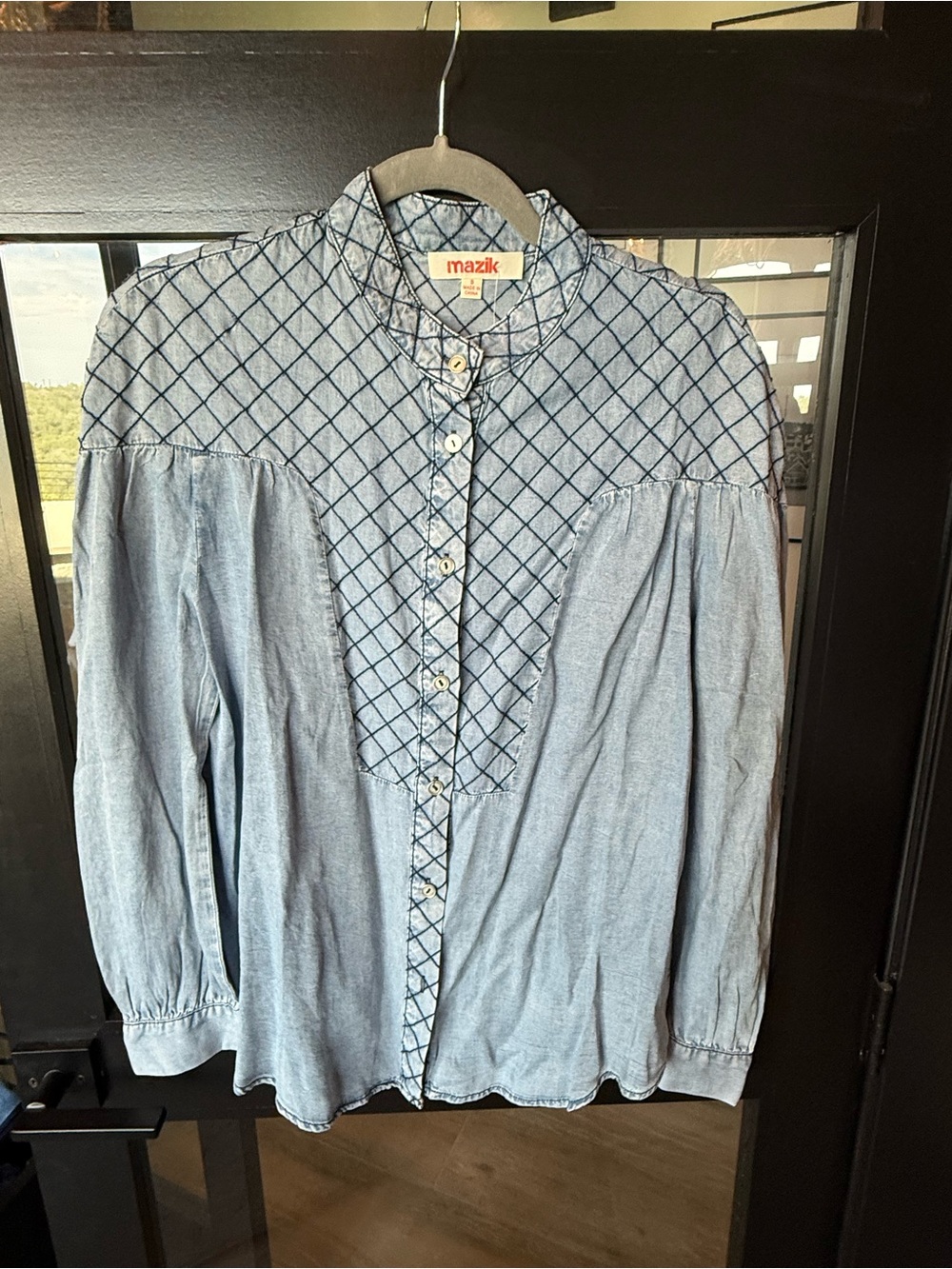 mazik Light Blue Denim-Style Embroidered Button-Down Shirt